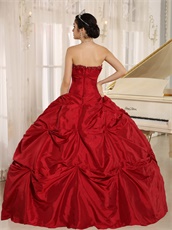 Wine Red Taffeta Pick-ups Skirt Quinceanera Gowns Without Applique