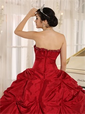 Wine Red Taffeta Pick-ups Skirt Quinceanera Gowns Without Applique