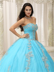 Aqua Designer Prefer Color Puffy Quinceanera Sweet 16 Ball Gown