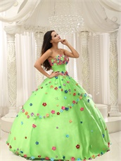 Natural Spring Green Ball Gown Motley Varicolored Handmade Florets