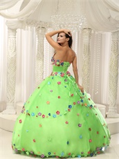 Natural Spring Green Ball Gown Motley Varicolored Handmade Florets