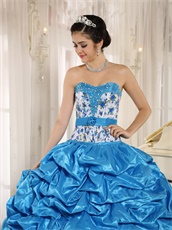 Brilliant Sky Blue Taffeta and Printed Floral Collocation Ball Gown