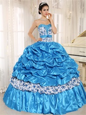 Brilliant Sky Blue Taffeta and Printed Floral Collocation Ball Gown