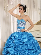 Brilliant Sky Blue Taffeta and Printed Floral Collocation Ball Gown