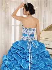 Brilliant Sky Blue Taffeta and Printed Floral Collocation Ball Gown