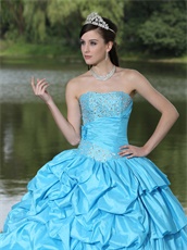 Stage Show Aqua Blue Taffeta Evening Military Ball Gown Cakes Shape