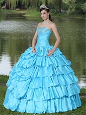 Stage Show Aqua Blue Taffeta Evening Military Ball Gown Cakes Shape