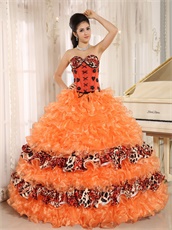 Warm Tone Orange Ruffles and Leopard Layers Court Ball Gown Cakes