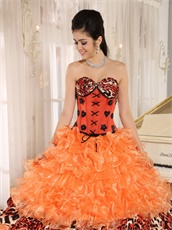 Warm Tone Orange Ruffles and Leopard Layers Court Ball Gown Cakes