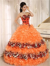Warm Tone Orange Ruffles and Leopard Layers Court Ball Gown Cakes