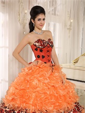 Warm Tone Orange Ruffles and Leopard Layers Court Ball Gown Cakes