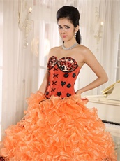 Warm Tone Orange Ruffles and Leopard Layers Court Ball Gown Cakes