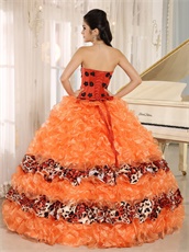 Warm Tone Orange Ruffles and Leopard Layers Court Ball Gown Cakes