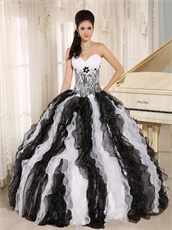 Classical White and Black Alternant Ruffles Quinceanera Gown Zebra