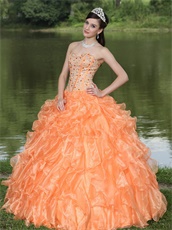 Orange Fully Crystals Clearance Quinceanera Dress Thick Organza Ruffles