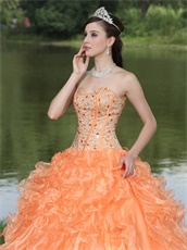 Orange Fully Crystals Clearance Quinceanera Dress Thick Organza Ruffles