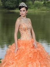 Orange Fully Crystals Clearance Quinceanera Dress Thick Organza Ruffles