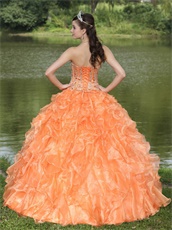 Orange Fully Crystals Clearance Quinceanera Dress Thick Organza Ruffles