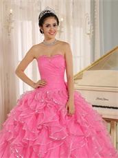 Rose Pink Ruffles With Silver Edge Ball Gown Plus Size Custom Free