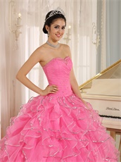 Rose Pink Ruffles With Silver Edge Ball Gown Plus Size Custom Free