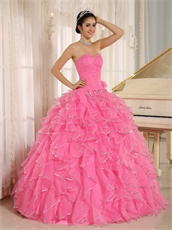 Rose Pink Ruffles With Silver Edge Ball Gown Plus Size Custom Free