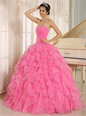 Rose Pink Ruffles With Silver Edge Ball Gown Plus Size Custom Free