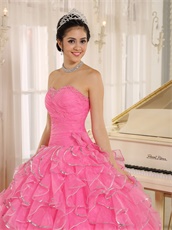 Rose Pink Ruffles With Silver Edge Ball Gown Plus Size Custom Free