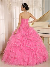 Rose Pink Ruffles With Silver Edge Ball Gown Plus Size Custom Free