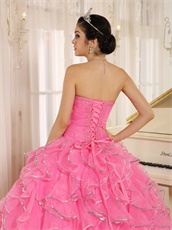 Rose Pink Ruffles With Silver Edge Ball Gown Plus Size Custom Free