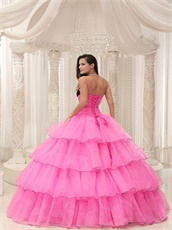 Cheap Layers Organza Hot Rose Pink Princess Ball Gown With Black