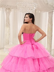 Cheap Layers Organza Hot Rose Pink Princess Ball Gown With Black