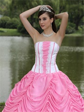 White Court Ball Gown With Rose Pink Chiffon Pick-ups Priscillas Design