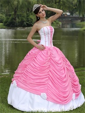 White Court Ball Gown With Rose Pink Chiffon Pick-ups Priscillas Design