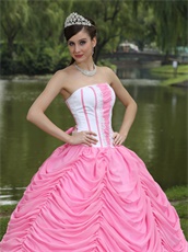 White Court Ball Gown With Rose Pink Chiffon Pick-ups Priscillas Design