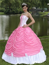 White Court Ball Gown With Rose Pink Chiffon Pick-ups Priscillas Design