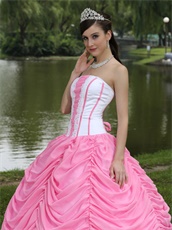 White Court Ball Gown With Rose Pink Chiffon Pick-ups Priscillas Design