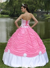 White Court Ball Gown With Rose Pink Chiffon Pick-ups Priscillas Design