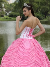 White Court Ball Gown With Rose Pink Chiffon Pick-ups Priscillas Design