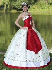 Front Simulate Lace Up Embellish Wine Red Quinceanera Dress Floral Lace