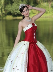 Front Simulate Lace Up Embellish Wine Red Quinceanera Dress Floral Lace