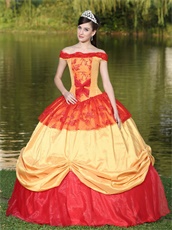 Gold and Red Off Shoulder Victoria Palace Style Quinceanera Dress Lolita