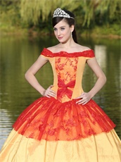 Gold and Red Off Shoulder Victoria Palace Style Quinceanera Dress Lolita