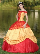 Gold and Red Off Shoulder Victoria Palace Style Quinceanera Dress Lolita