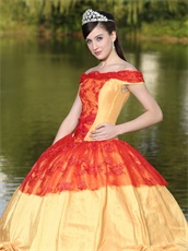 Gold and Red Off Shoulder Victoria Palace Style Quinceanera Dress Lolita