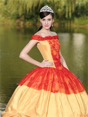 Gold and Red Off Shoulder Victoria Palace Style Quinceanera Dress Lolita