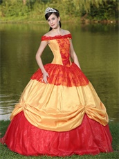 Gold and Red Off Shoulder Victoria Palace Style Quinceanera Dress Lolita