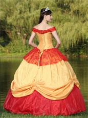 Gold and Red Off Shoulder Victoria Palace Style Quinceanera Dress Lolita