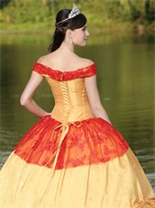 Gold and Red Off Shoulder Victoria Palace Style Quinceanera Dress Lolita