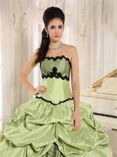 Yellow Green Taffeta Quinceanera Dres Black Details DHL Free Shipping