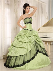 Yellow Green Taffeta Quinceanera Dres Black Details DHL Free Shipping